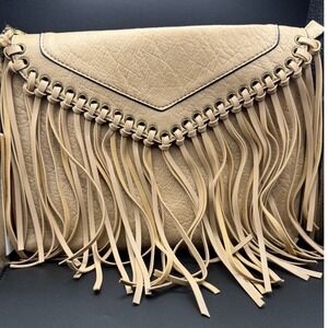 Ampere Creations Tan Vegan Leather Fringe Crossbody Bag Style C141‎